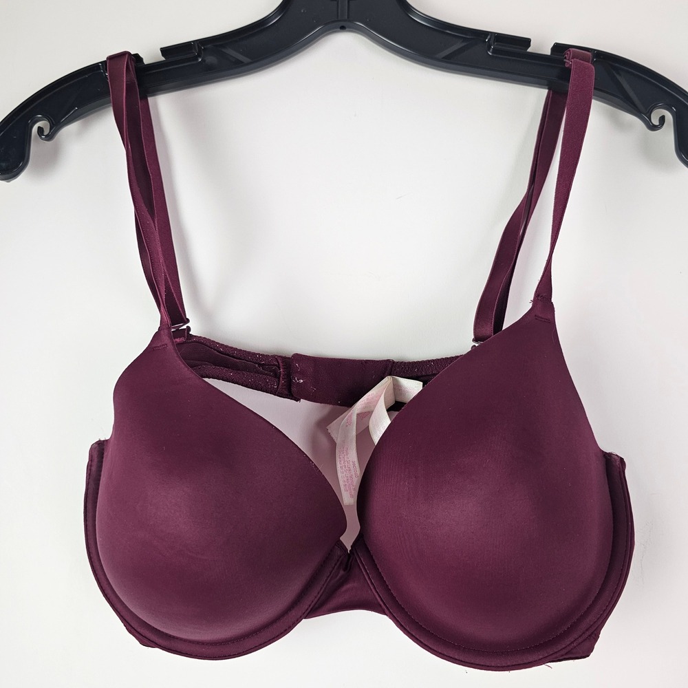 Victorias Secret PINK Wear Everywhere T-Shirt Bra Burgundy 36C Lightly Lined UW